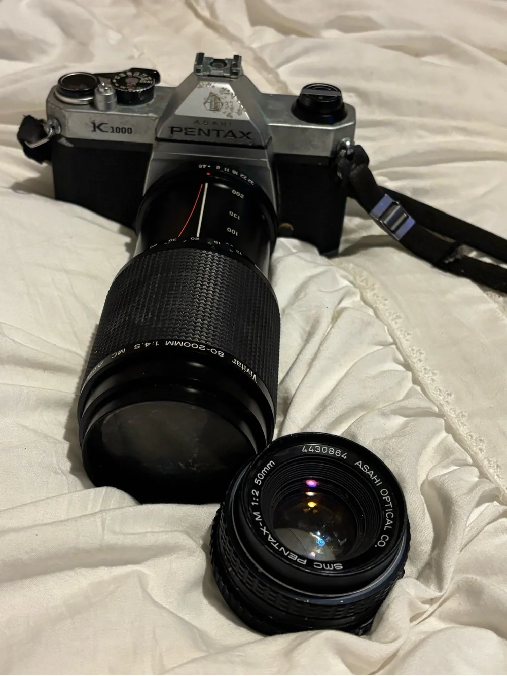 Pentax Black Telephoto Zoom Lens on Film Camera